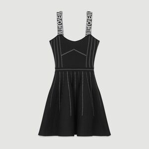 Maje Relief Reversible Skater Dress In Black